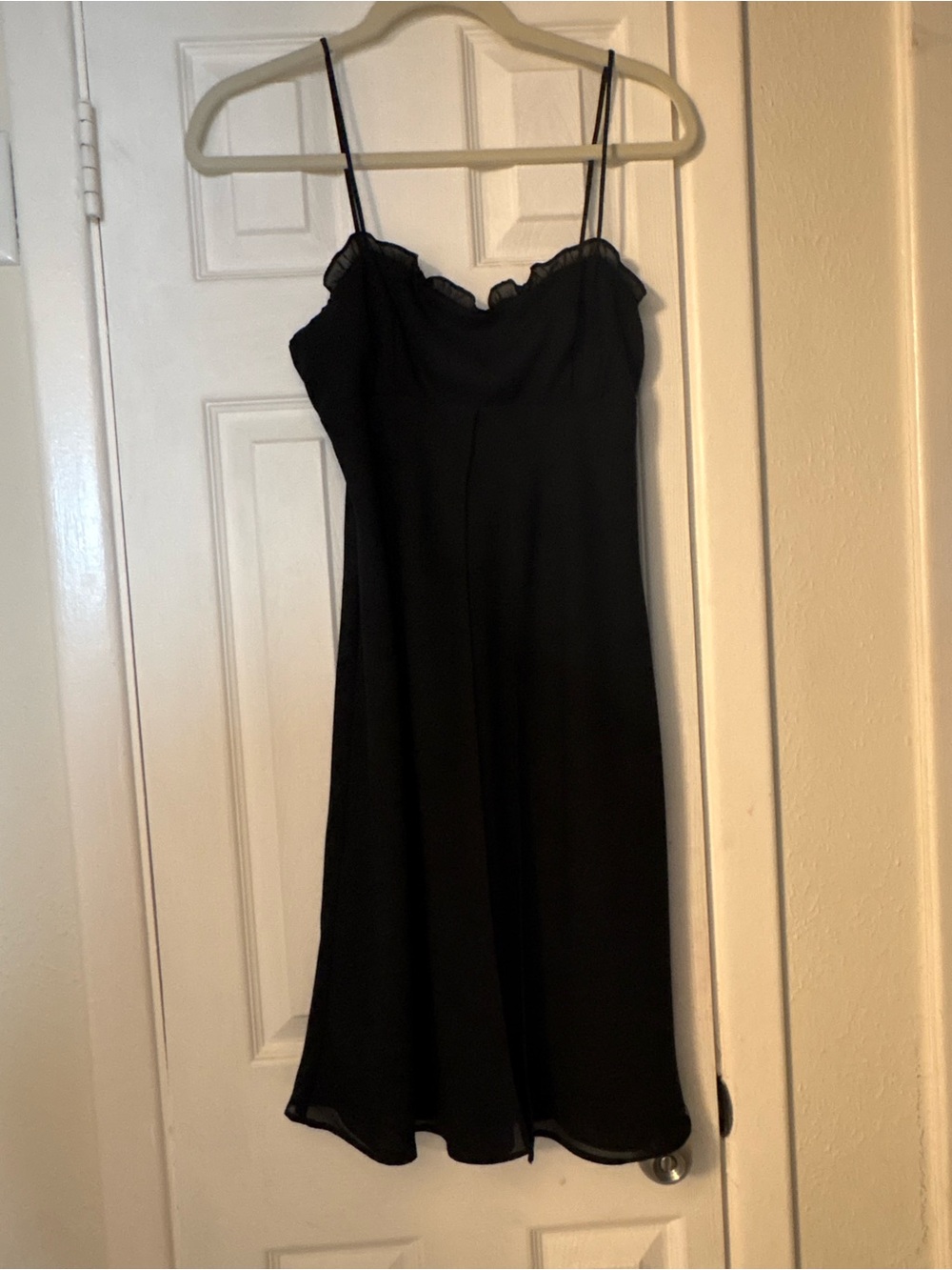 Vintage Zum Zum by Niki Livas Black spaghetti strap Slip Dress with Ruffle Trim